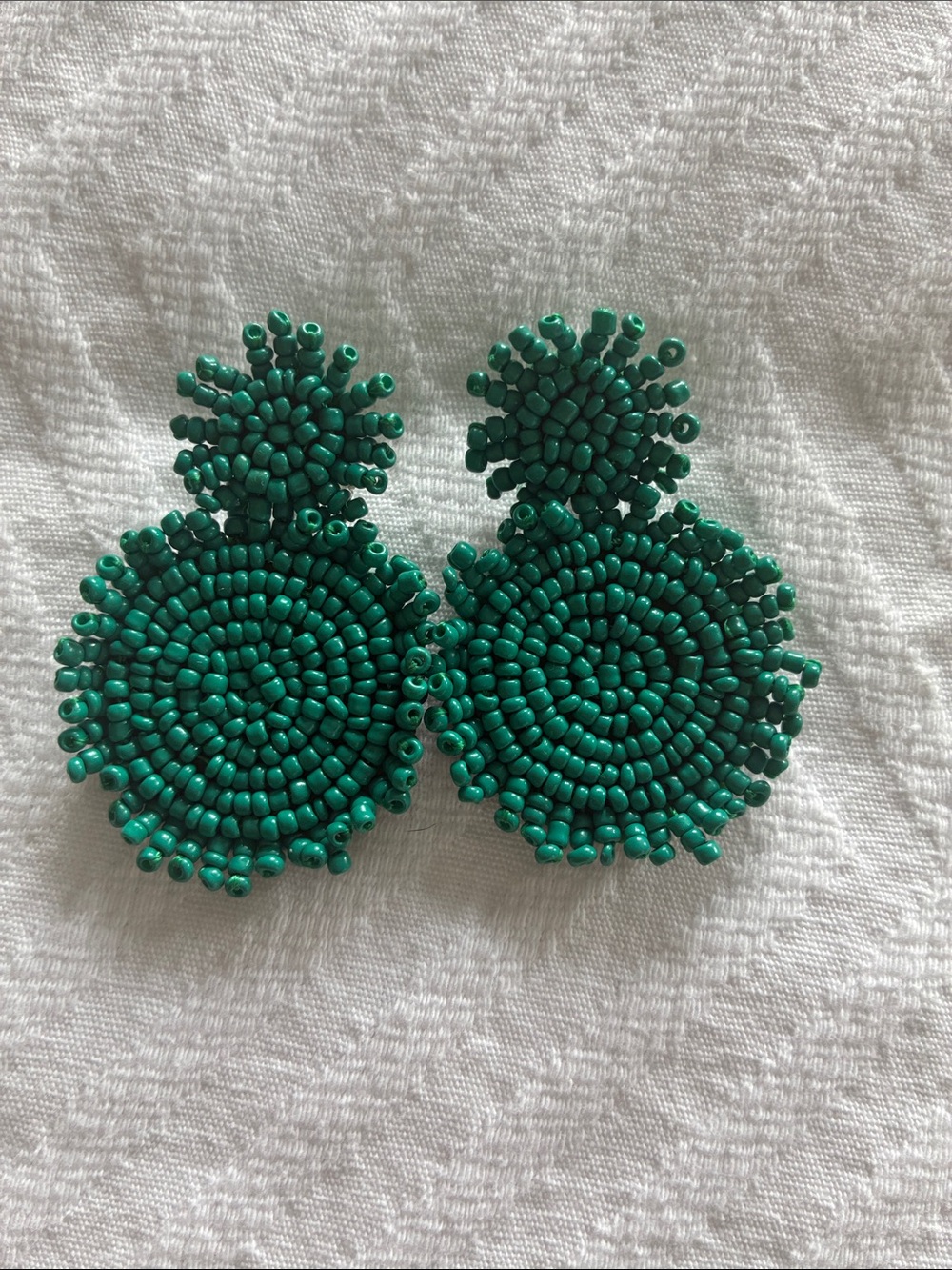 Handcrafted Green Beaded Double Circle Drop Earrings